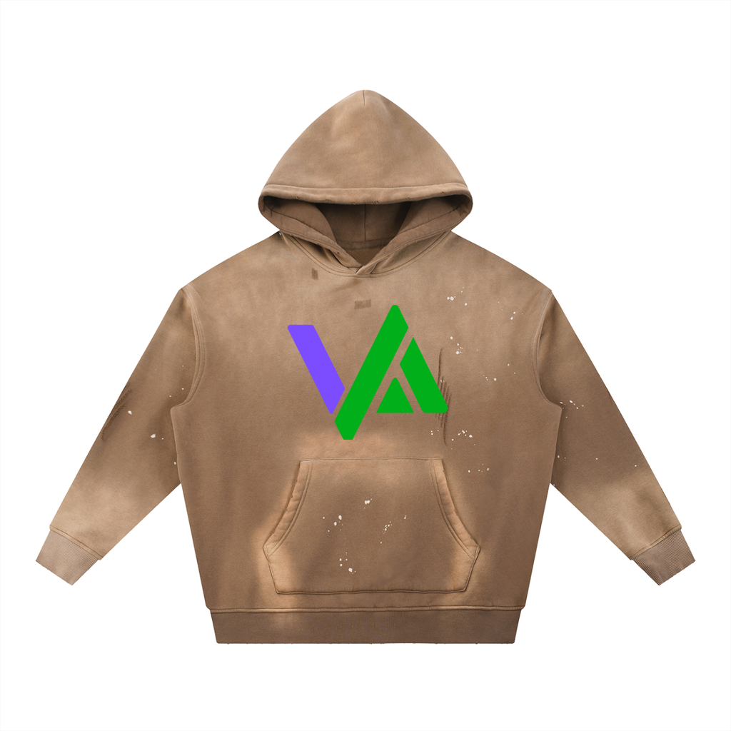 Vintage Washed Frayed Fleece Hoodie
